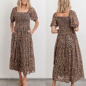 Baltic Born Manchester Navy Ditsy Floral Smocked Midi Dress Small Cottagecore